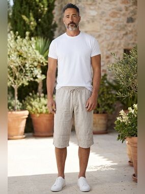Point Zero Linen Tan Cargo Shorts Relaxed Fit